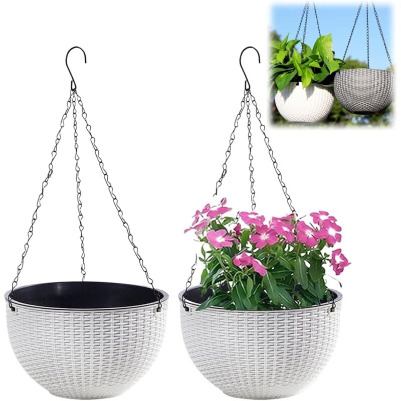 foto del prodotto set di 2 vasi da fiori sospesi con catena in acciaio inossidabile, vasi da fiori sospesi per interni ed esterni e vasi da fiori sospesi per balconi