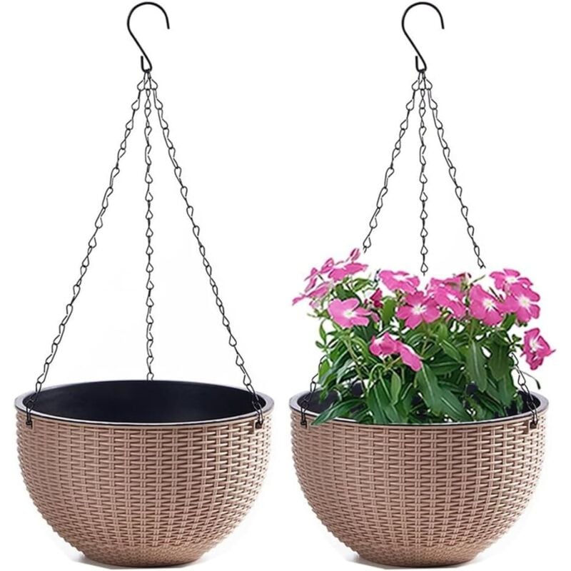 foto del prodotto set di 2 vasi da fiori sospesi con catena in acciaio inossidabile, vasi da fiori sospesi per interni ed esterni e vasi da fiori sospesi per balconi