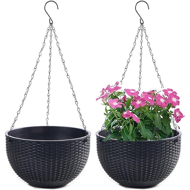 foto del prodotto set di 2 vasi da fiori sospesi con catena in acciaio inossidabile, vasi da fiori sospesi per interni ed esterni e vasi da fiori sospesi per balconi