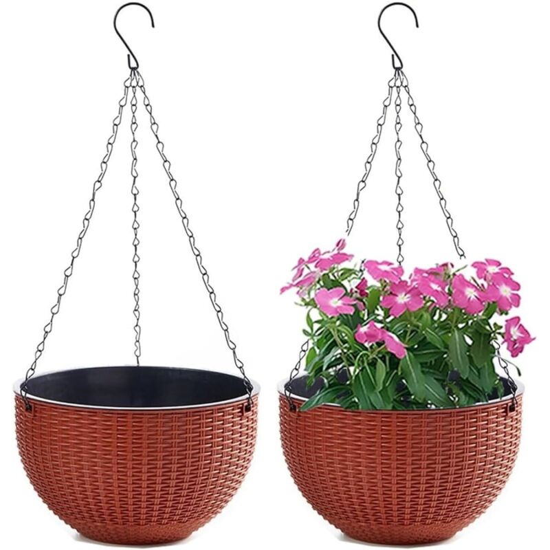 foto del prodotto set di 2 vasi da fiori sospesi con catena in acciaio inossidabile, vasi da fiori sospesi per interni ed esterni e vasi da fiori sospesi per balconi