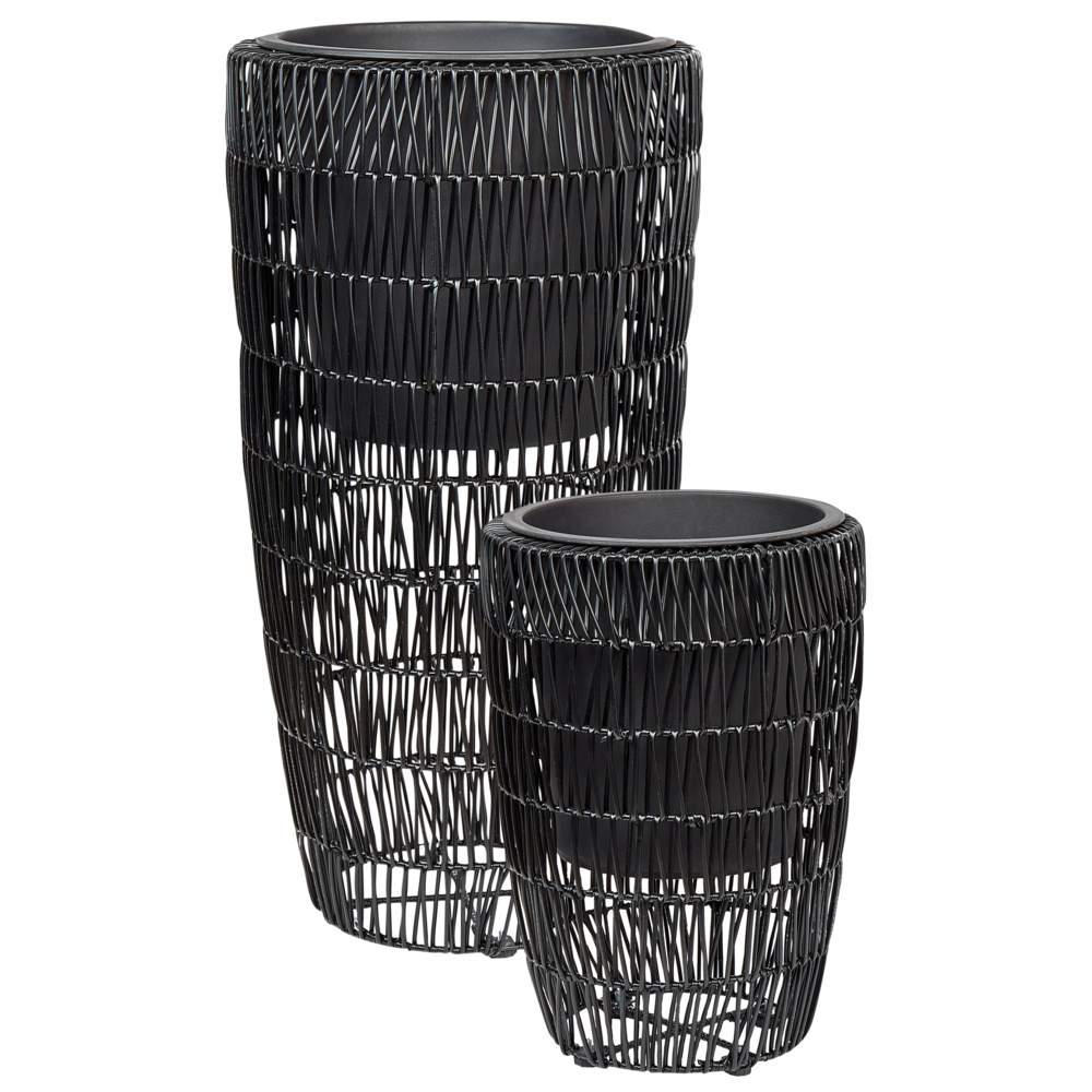 foto del prodotto set di 2 vasi in finto rattan con inserto nero per interni ed esterni