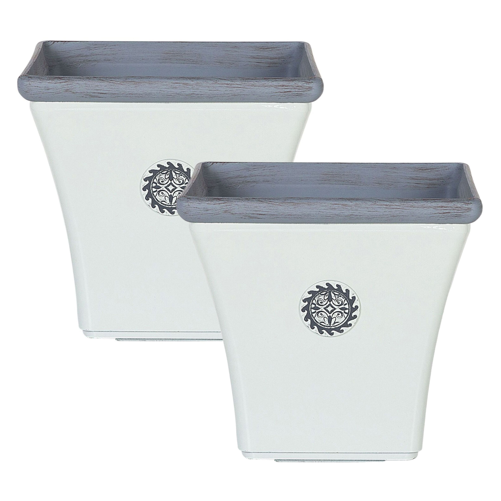 foto del prodotto set di 2 vasi in pietra bianca resistente ai raggi uv 32 x 32 x 31 cm ideale per interni ed esterni