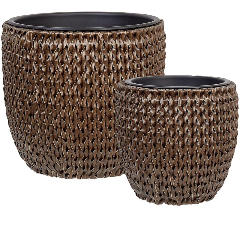 foto del prodotto set di 2 vasi in rattan pe per piante da interno esterno marrone con inserto berberis