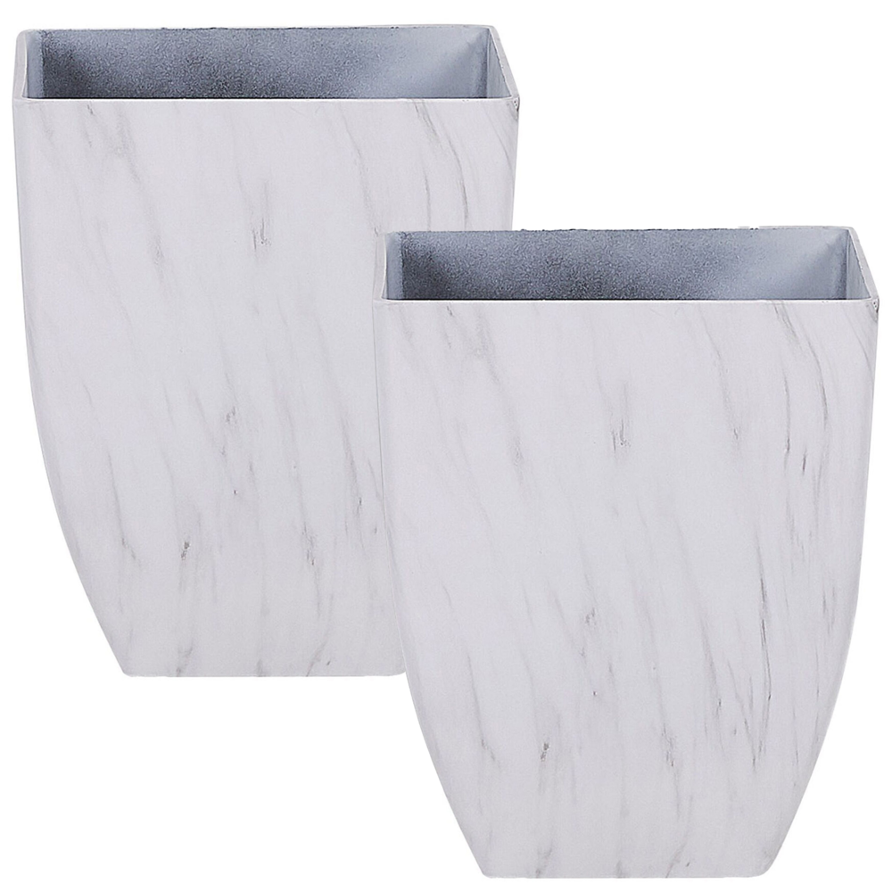 foto del prodotto set di 2 vasi per piante da esterno per interni effetto marmo bianco miscela di pietra quadrata dal design moderno