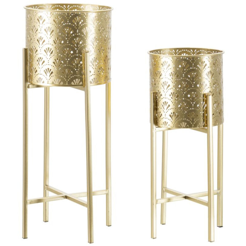 foto del prodotto set di 2 vasi per piante mf398, metallo, oro, 21x21x52 cm