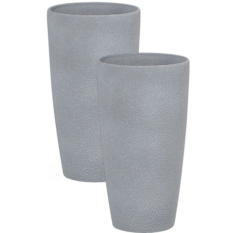 foto del prodotto set di 2 vasi polvere di pietra grigio 23 cm coppia di fioriere abdera