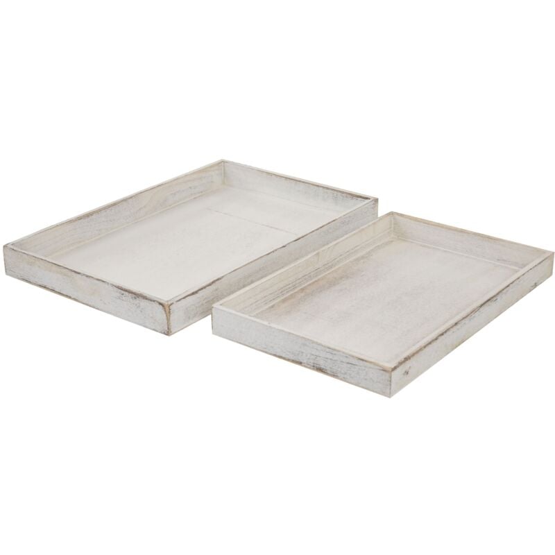 foto del prodotto set di 2 vassoi da colazione in legno vassoio decorativo design vintage bianco invecchiato 040002972