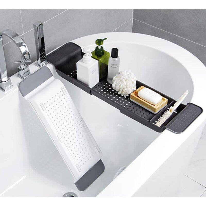 foto del prodotto set di 2 vassoi regolabili per vasca da bagno vassoio per vasca da bagno 1 supporto bianco 1 supporto nero sollbry