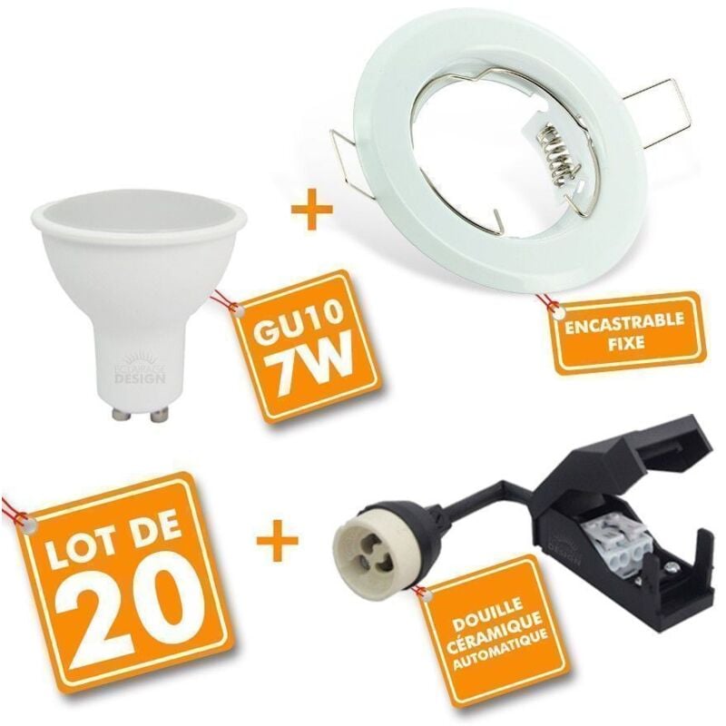 foto del prodotto set di 20 faretti led ad incasso completo fissi bianchi con lampadina gu10 7w temp rature de couleur bianco neutro 4000k