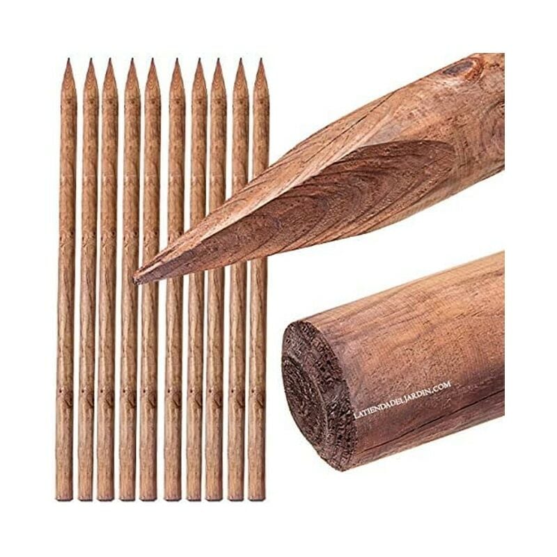 foto del prodotto set di 20 pali tutori di legno da 150 cm, diametro 5 cm, palo di legno rotondo con punta, palizzata, punto di fissaggio