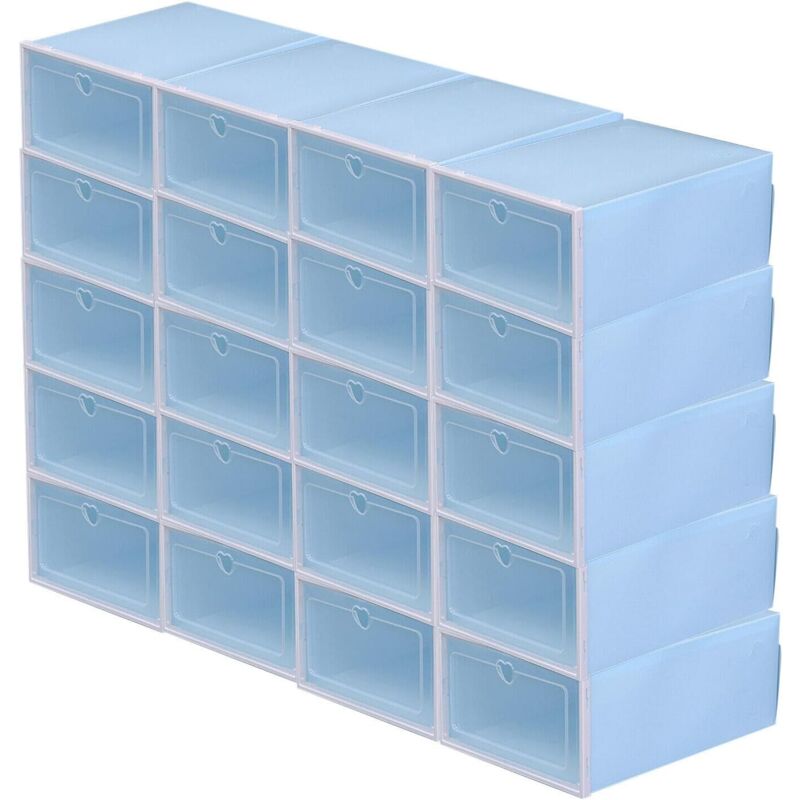 foto del prodotto set di 20 scatole per scarpe impilabili, in plastica, con porta trasparente blu 