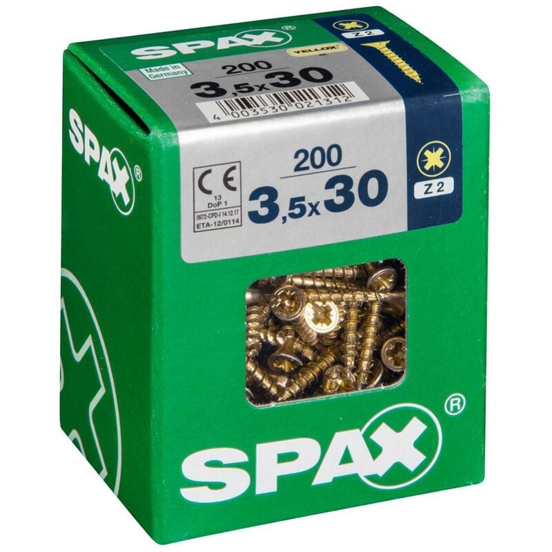 foto del prodotto set di 200 viti in acciaio a testa svasata pozidriv spax diam.3,5 mm x l.30 mm spax