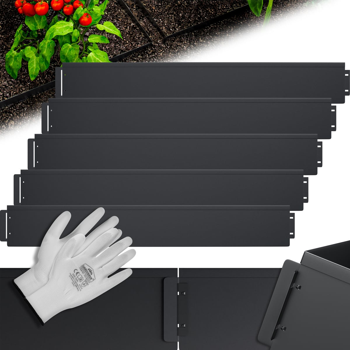 foto del prodotto set di 25 bordi per letto in metallo nero 25mx18cm