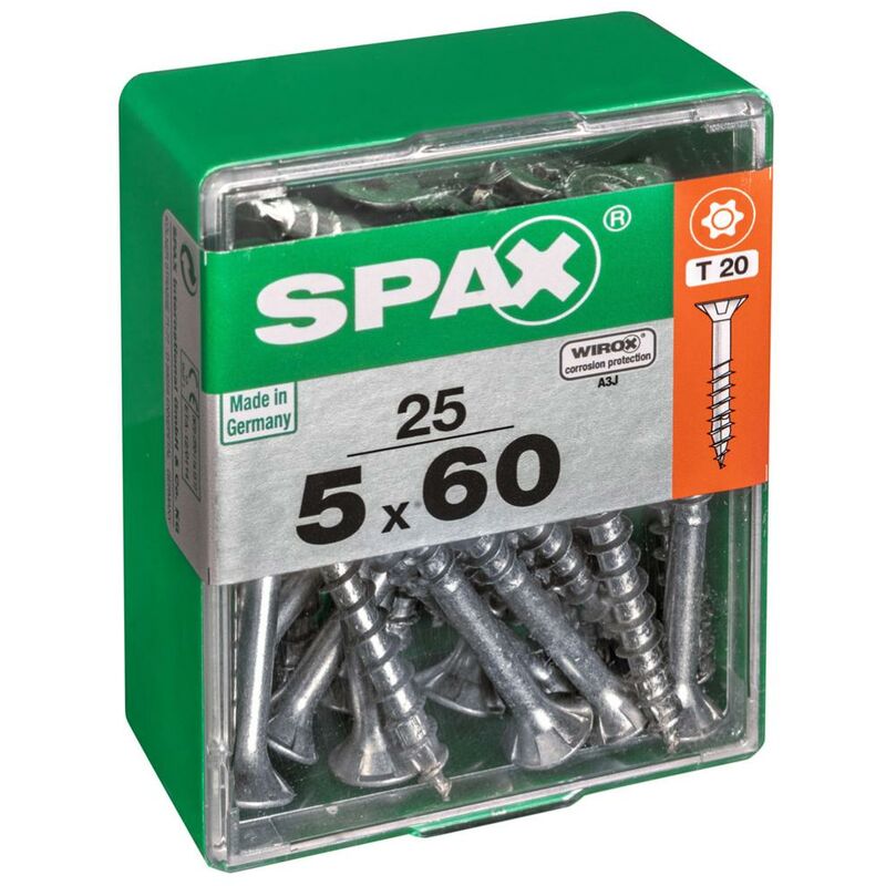 foto del prodotto set di 25 viti spax a testa svasata piana in acciaio, diam.5 mm x l.60 mm spax