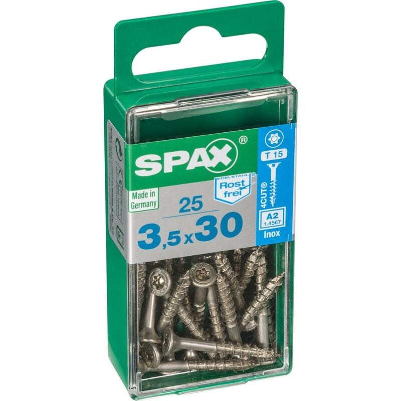 foto del prodotto set di 25 viti spax in acciaio inox testa svasata torx, diam.3,5 mm x l.30 mm spax