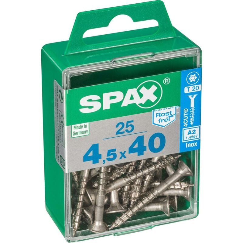 immagine 0 del prodotto set di 25 viti spax in acciaio inox testa svasata torx, diam.4,5 mm x l.40 mm spax