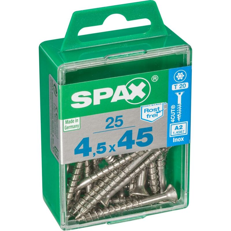 foto del prodotto set di 25 viti spax in acciaio inox testa svasata torx, diam.4,5 mm x l.45 mm spax