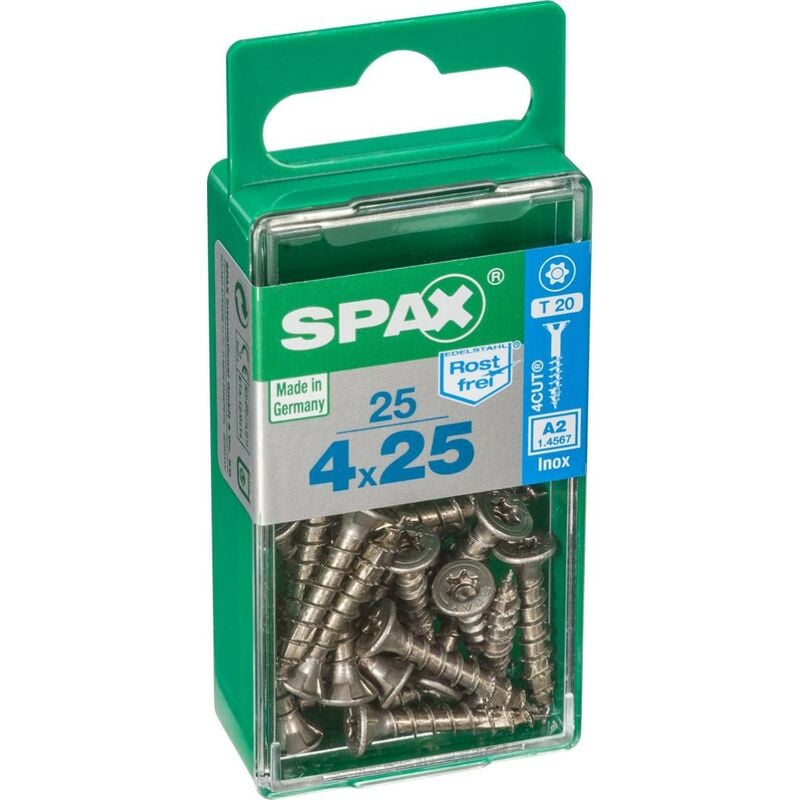 immagine 0 del prodotto set di 25 viti spax in acciaio inox testa svasata torx, diam.4 mm x l.25 mm spax