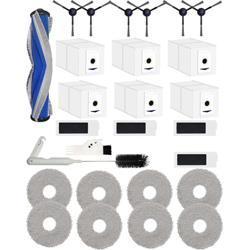 foto del prodotto set di 27 accessori per robot aspirapolvere ecovacs deebot t30 omni deebot t30 pro omni, 1 spazzola principale 6 spazzole laterali 4 filtri hepa 6