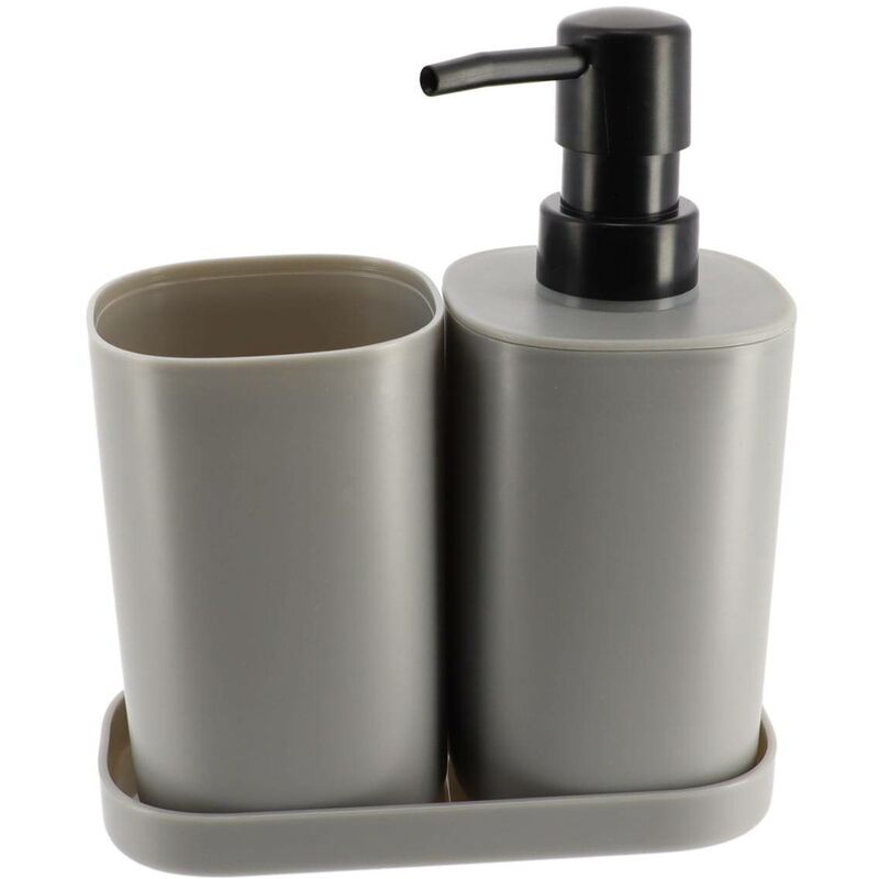 foto del prodotto set di 3 accessori pp tazza dispenser portasapone grigio tendance