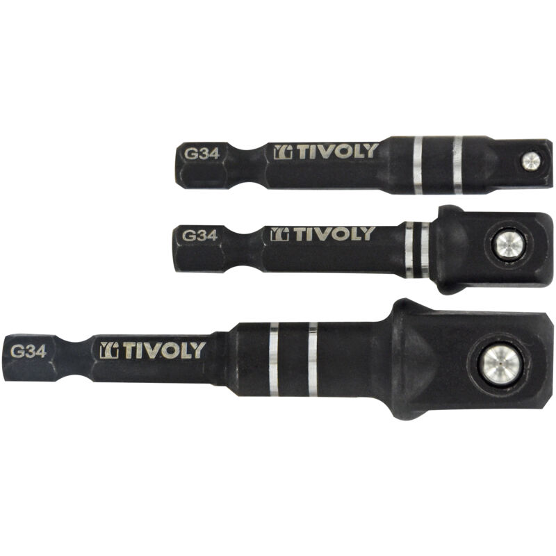 foto del prodotto set di 3 adattatori hexa 6.35mm impact per prese quadrate femmina 1 2 3 8 1 4 tivoly
