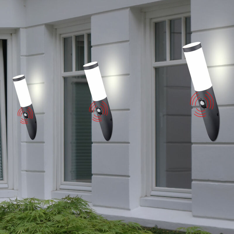 foto del prodotto set di 3 applique da esterno patio torcia lampada in acciaio inox sensor faretti da cortile