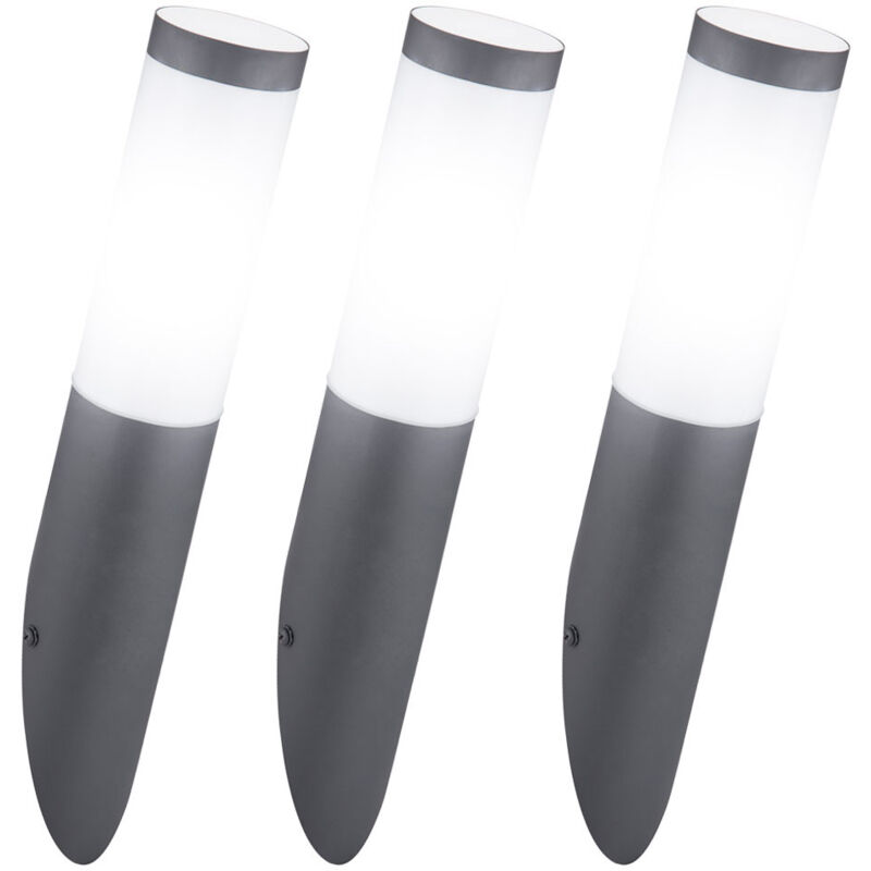 foto del prodotto set di 3 applique da esterno per facciate acciaio inox torcia lampada da giardino antracite in un set con lampadine a led