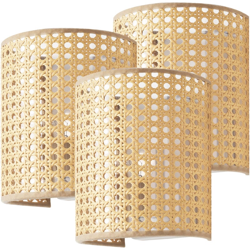foto del prodotto set di 3 applique per interni ascot a paralume semicilindrico effetto rattan lux.pro