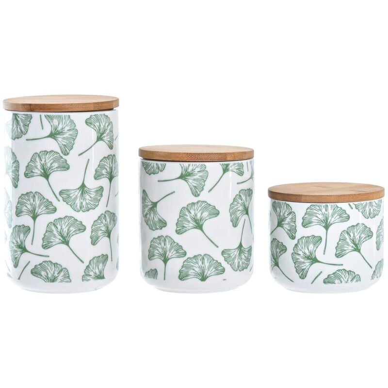 foto del prodotto set di 3 barattoli dkd home decor naturale bianco verde bamb gres tropicale 10 x 10 x 17 cm