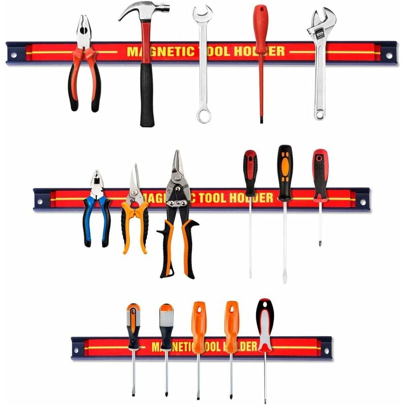 foto del prodotto set di 3 barre magnetiche, barra madnetica portautensili da magazzino, garage e cucina, barra da muro salvaspazio goplus