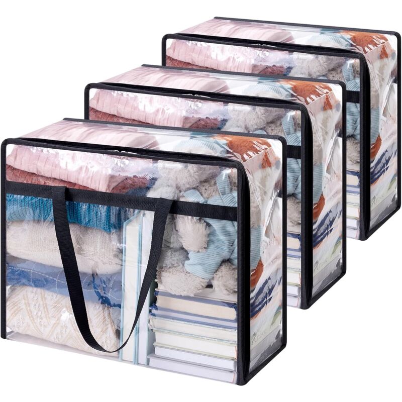 immagine 0 del prodotto set di 3 borse portaoggetti trasparenti da 40 litri, borsa portaoggetti in pvc per indumenti, copripiumino pieghevole con manici, scatola