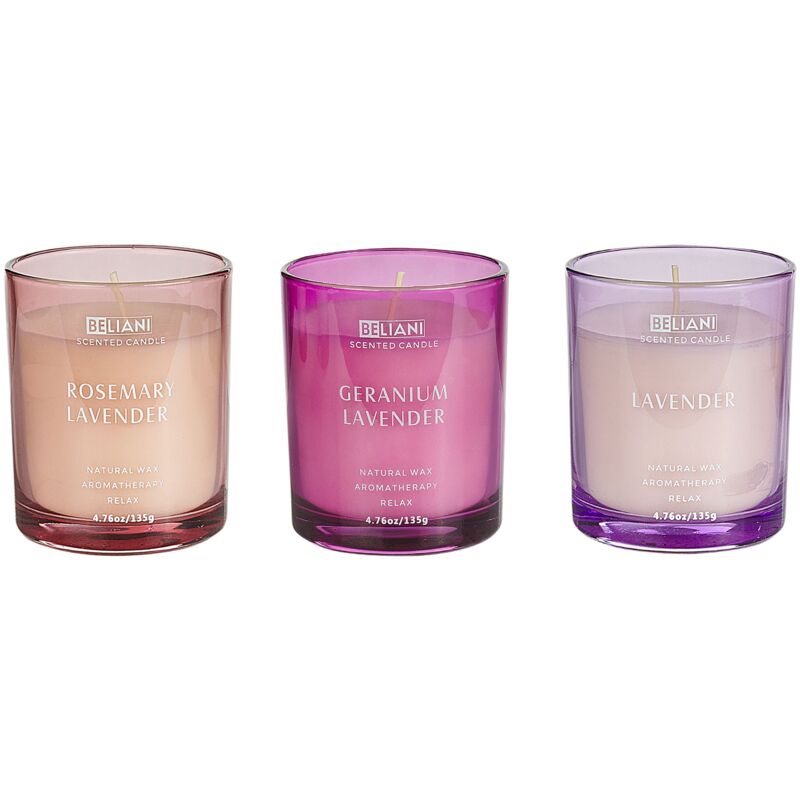 foto del prodotto set di 3 candele profumate 100 cera di soia stoppino di cotone vetro fragranza naturale fresca lavanda, rosmarino lavanda,geranio lavanda sheer joy