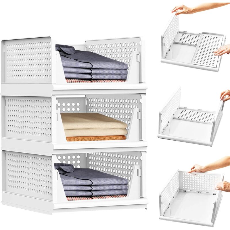 foto del prodotto set di 3 cassettiere impilabili, organizer per armadio scorrevole, organizer per vestiti, scatole per armadio, armadietto, cucina, bagno sollbry