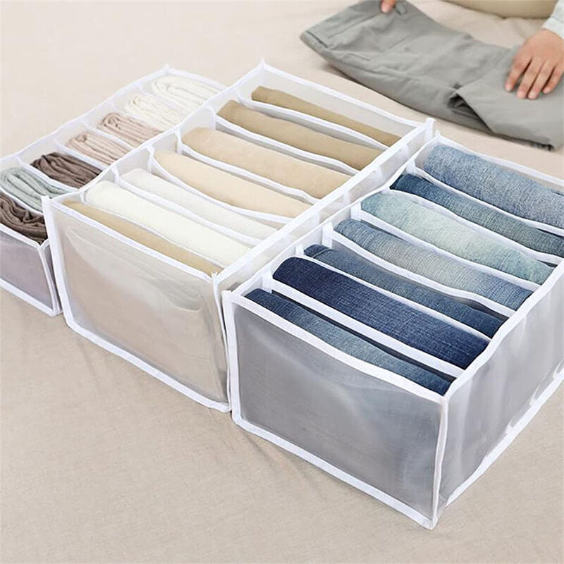 foto del prodotto set di 3 cassettiere organizer per riporre gli oggetti con scomparti per jeans, armadio, vestiti, divisori per cassetti, scatola a rete, 7 griglie,