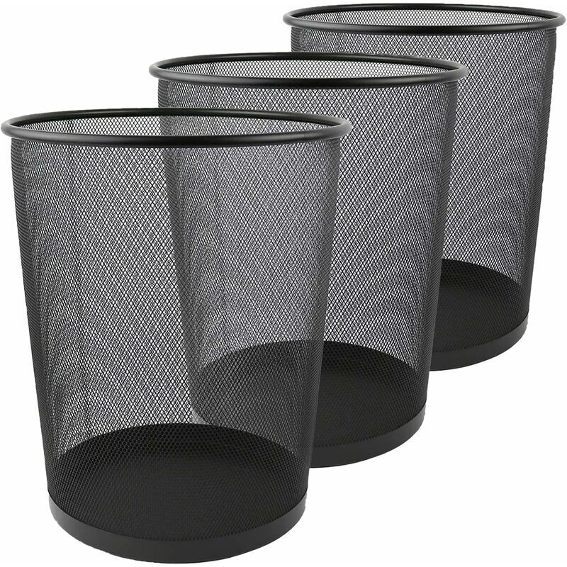 foto del prodotto set di 3 cestini per la carta straccia, pattumiera da tavolo in rete metallica da 12 litri, pattumiera piccola pattumiera camera da letto cucina ufficio bagni - 26,5 x 23,5 x 18,8 cm - nero - ulisem