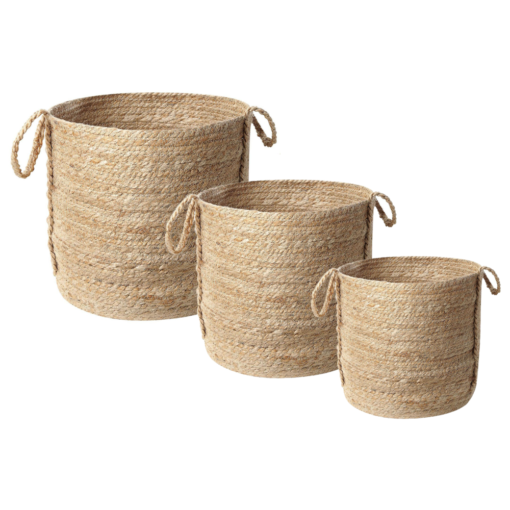 foto del prodotto set di 3 cestini portaoggetti in iuta naturale da 30 cm, portabiancheria, contenitori boho