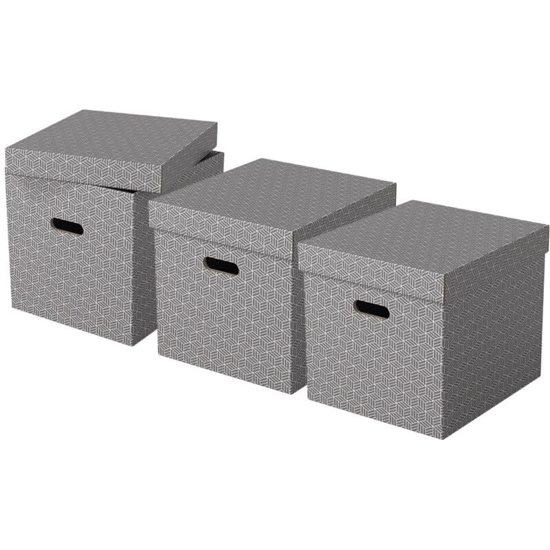foto del prodotto set di 3 contenitori cubici grandi con coperchio in cartone riciclato e riciclabile al 100 , ottimali per lo stoccaggio e l archiviazione, design