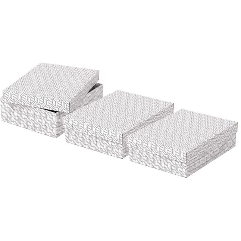 foto del prodotto set di 3 contenitori medi con coperchio in cartone riciclato e riciclabile al 100 , ottimali per lo stoccaggio o come confezione regalo, design