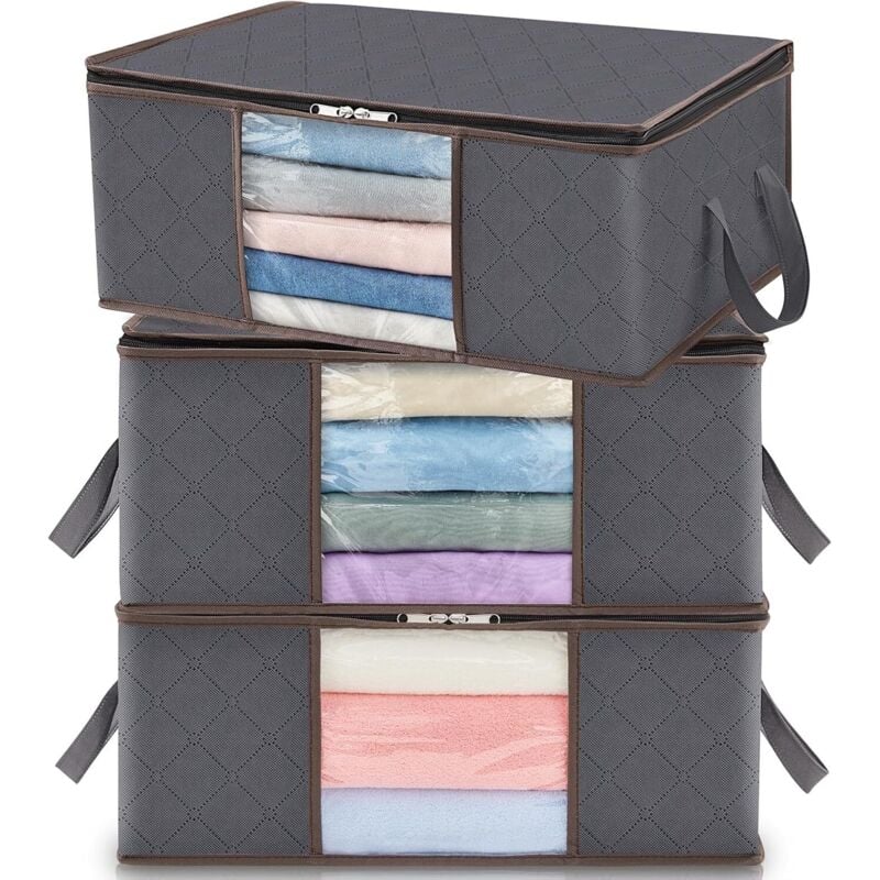 foto del prodotto set di 3 contenitori portaoggetti da 35 litri, contenitore pieghevole sottoletto, organizer per armadio, copripiumino, finestra trasparente in