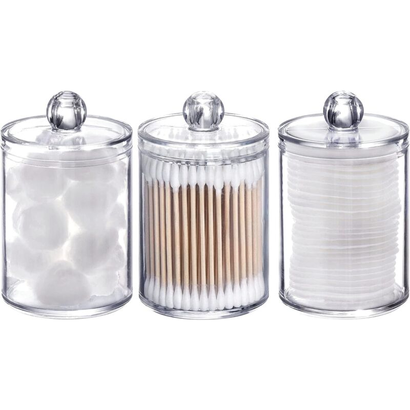 foto del prodotto set di 3 contenitori trasparenti per cotton fioc, 283 g, per riporre i vostri cotton fioc.