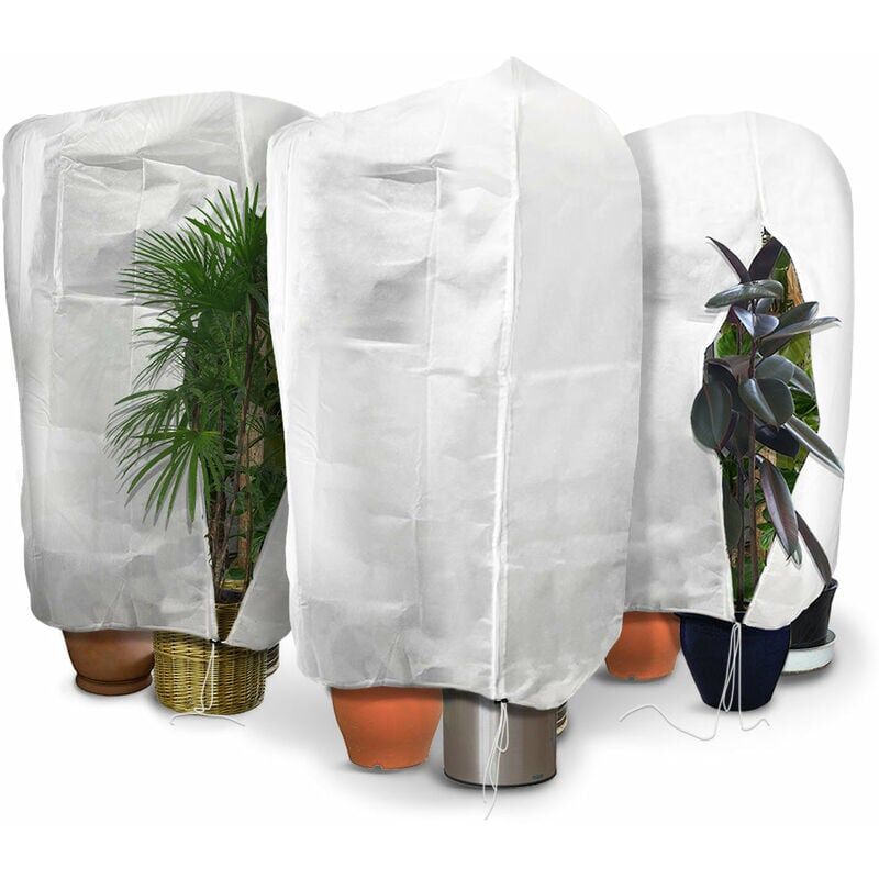 foto del prodotto set di 3 coperture invernali per piante con cordino e cerniera polipropilene 80 g m 120x180 cm bianco