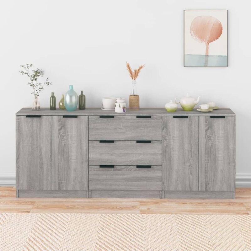 foto del prodotto set di 3 credenze basse,armadietti grigio sonoma in legno multistrato dt44141 grigio