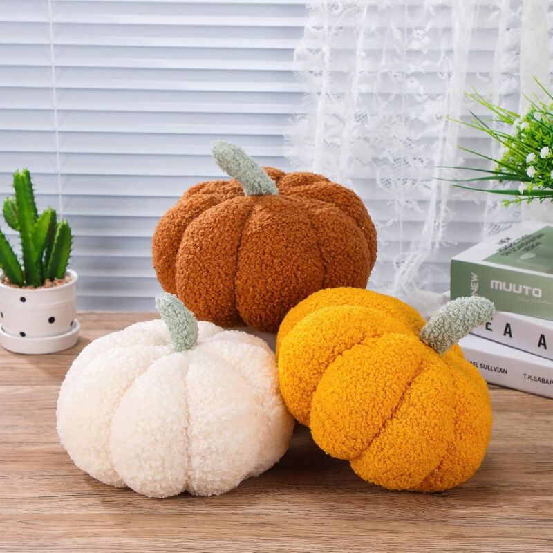 foto del prodotto set di 3 cuscini a forma di zucca, 7,87 , cuscini 3d a forma di zucca, cuscini per divano a forma di zucca, decorazioni per la casa per il