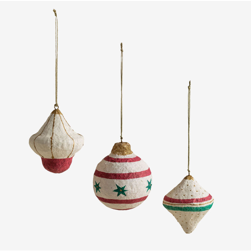 foto del prodotto set di 3 decorazioni natalizie fatte a mano in cartapesta bemot sklum