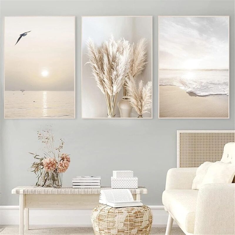 foto del prodotto set di 3 eleganti poster da parete per soggiorno, camera da letto, senza cornice, motivo tramonto sulla spiaggia, 30x40 cm sollbry