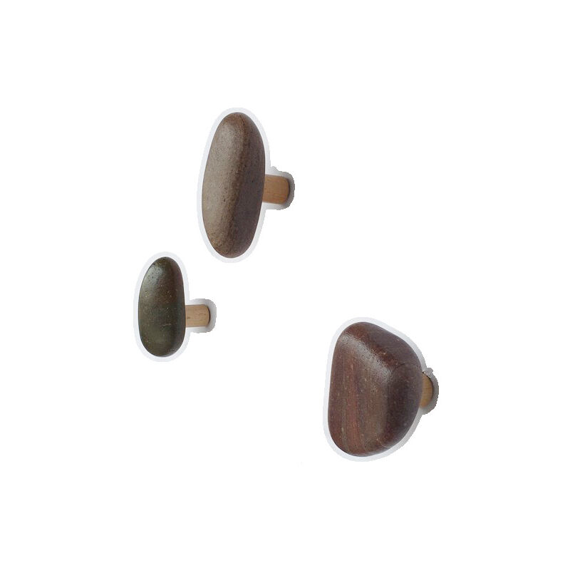 foto del prodotto set di 3 ganci in legno massello creative pebbles per ingresso, portico, guardaroba, appendiabiti da parete b b colore e dimensioni casuali 