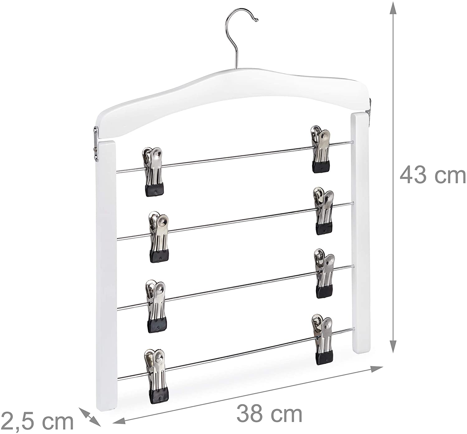 foto del prodotto set di 3 grucce multiple in legno per abiti pantaloni salvaspazio clip a gancio 360 bianco 13 0000734