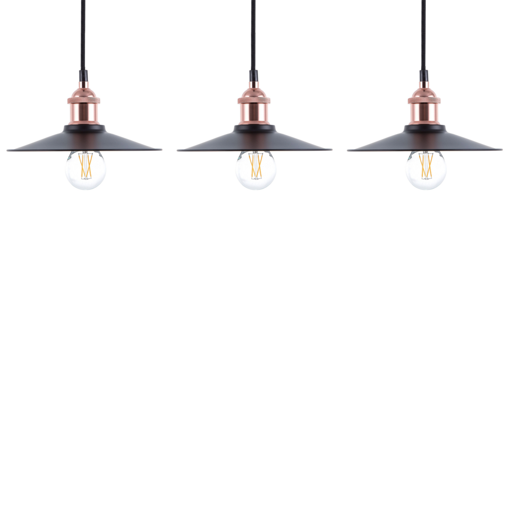 foto del prodotto set di 3 lampadari in stile vintage industriale in colore nero e rame