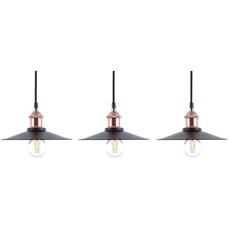foto del prodotto set di 3 lampadari in stile vintage industriale in colore nero e rame swift s