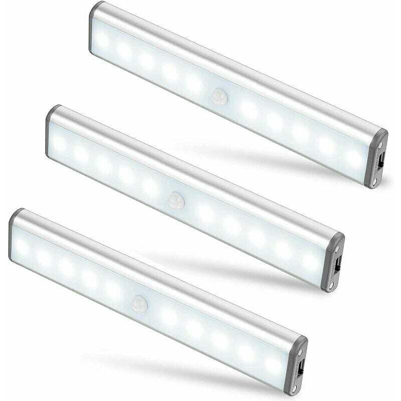 foto del prodotto set di 3 lampade da 10 led, senza fili, ricaricabili tramite usb, magnetiche, con sensore di movimento, 2 modalità di illuminazione, portatili. luce